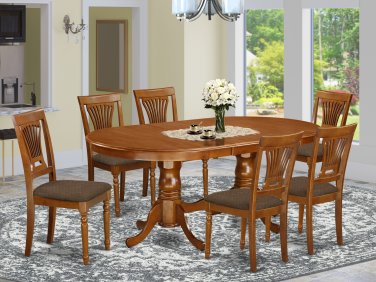 7PC Plainville Oval Dining Table w/6 Cushion Chairs in Saddle Brown. SKU: PLAI7-SBR-C