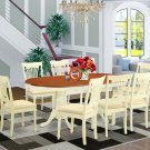 9PC Plainville Oval Dining Table w/8 Padded Chairs Buttermilk & Cherry SKU: PLAI9-WHI-C