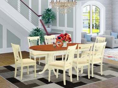 9PC Plainville Oval Dining Table w/8 Padded Chairs Buttermilk & Cherry SKU: PLAI9-WHI-C
