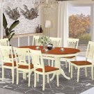 9PC Plainville Oval Dining Table w/8 Wood Seat Chairs Buttermilk & Cherry SKU: PLAI9-WHI-W