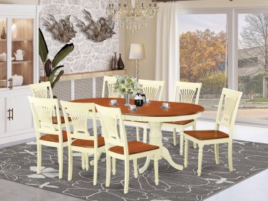 9PC Plainville Oval Dining Table w/8 Wood Seat Chairs Buttermilk & Cherry SKU: PLAI9-WHI-W