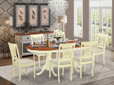 7PC Plainville Oval Dining Table w/6 Cushion Chairs Buttermilk & Cherry SKU: PLAI7-WHI-C