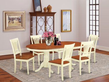 7PC Plainville Oval Dining Table w/6 Wood Seat Chairs Buttermilk & Cherry SKU: PLAI7-WHI-W