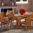 5pc Avon Dinette Kitchen Dining Set Oval Table + 4 Leather Seat Chairs in Cherry Brown AV5-SBR-LC