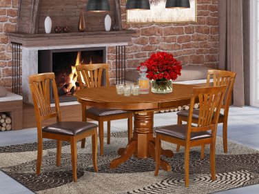 5pc Avon Dinette Kitchen Dining Set Oval Table + 4 Leather Seat Chairs in Cherry Brown AV5-SBR-LC