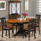 5pc Avon Dinette Kitchen Dining Set, Oval Table + 4 Leather Seat Chairs in Black & Cherry AV5-BLK-LC