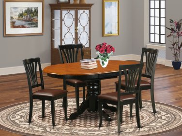 5pc Avon Dinette Kitchen Dining Set, Oval Table + 4 Leather Seat Chairs in Black & Cherry AV5-BLK-LC
