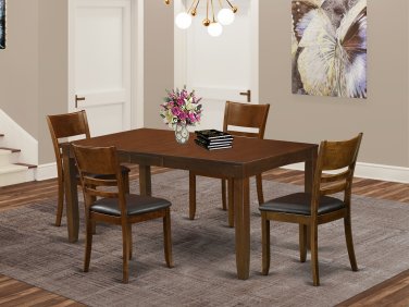 5PCS LYNFIELD RECTANGULAR DINETTE DINING SET TABLE w/4 LEATHER CHAIR, ESPRESSO SKU: LY5-ESP-LC