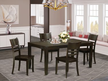 5PC RECTANGULAR DINETTE KITCHEN DINING TABLE w/ 4 PLAIN WOODEN SEAT CHAIRS (NO BENCH) SKU: LY5-CAP-W