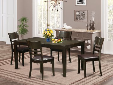 5PCS LYNFIELD RECTANGULAR DINETTE DINING SET TABLE w/4 LEATHER CHAIR, CAPPUCCINO SKU: LY5-CAP-LC