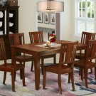7PC DUDLEY DINETTE DINING TABLE 36x60 w/6 WOOD SEAT CHAIRS IN MAHOGANY, SKU: DU7-MAH-W