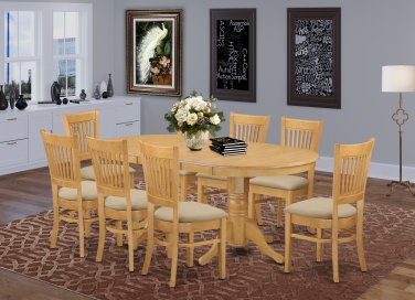 9-PC Vancouver Dining Set, Oval Table w/8 Fabric Upholstered Seat Oak finish, SKU: VANC9-OAK-C