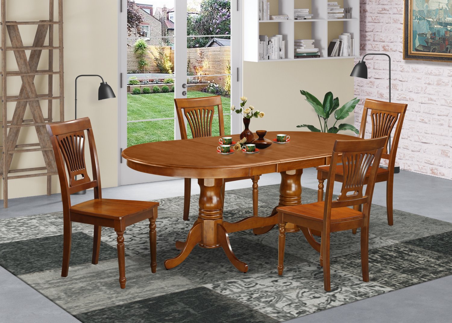 5-PC Newton Oval Dining Room Set Table with 4 Wood Seat Chairs in
