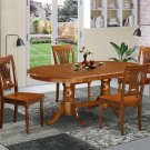5-PC Newton Oval Dining Room Set Table with 4 Wood Seat Chairs in Saddle Brown. SKU: NT5-SBR-W