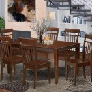 7PC CAPRI DINING TABLE with 6 WOOD SEAT CHAIRS IN MAHOGANY SKU: CAP7S-MAH-W