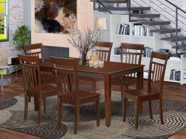 7PC CAPRI DINING TABLE with 6 WOOD SEAT CHAIRS IN MAHOGANY SKU: CAP7S-MAH-W
