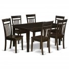 7PC CAPRI DINING SET, TABLE with 6 WOOD SEAT CHAIRS IN CAPPUCCINO, SKU: CAP7S-CAP-W