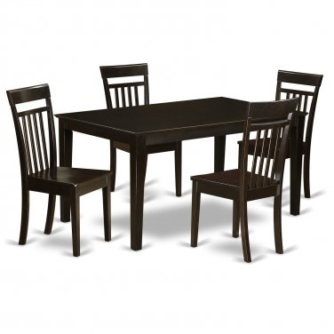 5PC CAPRI KITCHEN SET TABLE w/ 4 WOOD SEAT CHAIRS IN CAPPUCCINO -SKU: C5S-CAP-W