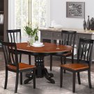 5-PC Easton Oval Dining Table with 4 Wood Seat Chairs in Black & Saddle Brown. SKU#: ET5-BLK-W