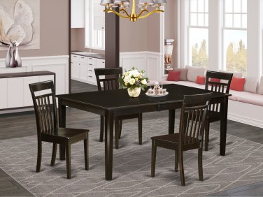 5pc Henley Dining Table with 4 Capri Wood Seat Chairs in Cappuccino. SKU#: HECA5-CAP-W