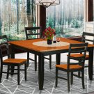 Parfait 5-Pc Square Dining Set, Table with 4 wood seat Chairs in Black & Cherry. SKU: PA5-BLK-W