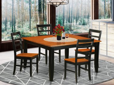 Parfait 5-Pc Square Dining Set, Table with 4 wood seat Chairs in Black & Cherry. SKU: PA5-BLK-W