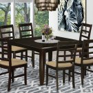 Parfait 7-Pc Dining Set- Dining Set, Table w/6 upholstered Chairs in Black & Cherry. SKU: PA7-BLK-C