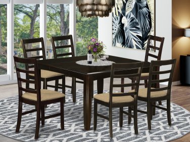 Parfait 7-Pc Dining Set- Dining Set, Table w/6 upholstered Chairs in Black & Cherry. SKU: PA7-BLK-C