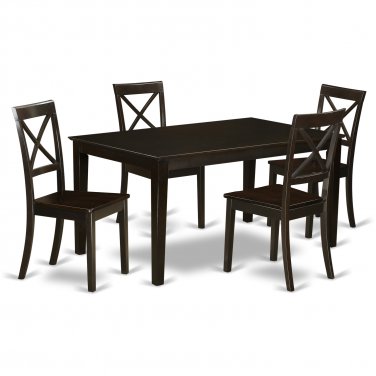 5-PC Cabos Dinette Dining Set Table with 4 wood seat chairs in cappuccino. SKU: CB5S-CAP-W