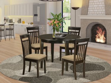 5-PC Bosca Dinette Kitchen Set Table 42" Round with 4 Chairs in Cappuccino. SKU#: BOSCA5-CAP-C