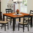 Parfait 5-Pc Square Dining Set, Table w/4 upholstered seat Chairs in Black & Cherry. SKU: PA5-BLK-C