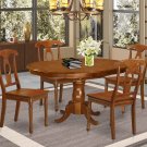 5-PC Portna Dining Table with 4 Wood Seat Chairs in Saddle Brown Finish. SKU#: PNA5-SBR-W