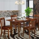 5pc Norfolk kitchen set, table with 4 wood seat chairs in mahogany. SKU#: NOFK5-MAH-W