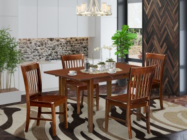 5pc Norfolk kitchen set, table with 4 wood seat chairs in mahogany. SKU#: NOFK5-MAH-W