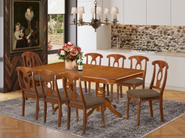 9pc Napoleon Dining Set, Table + 8 Upholstered Chairs saddle brown SKU# NANA9-SBR-C