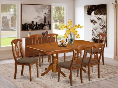 7pc Napoleon Dining Set, Table + 6 Upholstered Chairs saddle brown SKU# NANA7-SBR-C