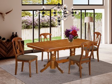 5pc Napoleon Dining Set, Table + 4 Upholstered Chairs saddle brown SKU# NANA5-SBR-C
