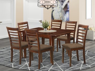 Milan Dinette Kitchen Set, Table 36"x 54" with 6 Chairs in Mahogany Finish SKU# MILA7-MAH-C