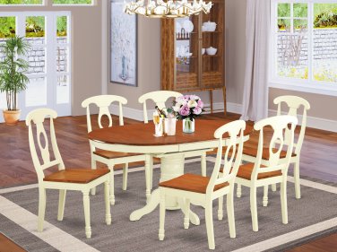 7pc Dining Set, Kenley 42x60 oval pedestal table + 6 chairs buttermilk & cherry