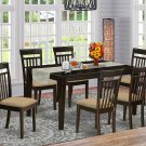 Capri solid top table with 6 wood seat or upholstery chairs in cappuccino SKU#: C7S-CAP