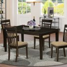 Capri solid top table with 4 wood seat or upholstery chairs in cappuccino SKU#: C5S-CAP