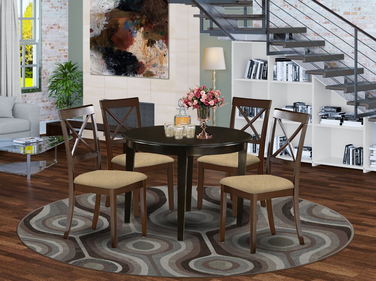 Boston Contemporary Dinette Kitchen Set Table 42 Round W4 Chairs In Cappuccino Sku B5 Cap C 6159