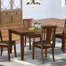 5PC DUDLEY DINETTE DINING TABLE 36x60 with 4 LEATHER SEAT CHAIRS IN MAHOGANY, SKU: DU5-MAH-LC