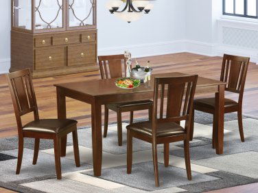 5PC DUDLEY DINETTE DINING TABLE 36x60 with 4 LEATHER SEAT CHAIRS IN MAHOGANY, SKU: DU5-MAH-LC