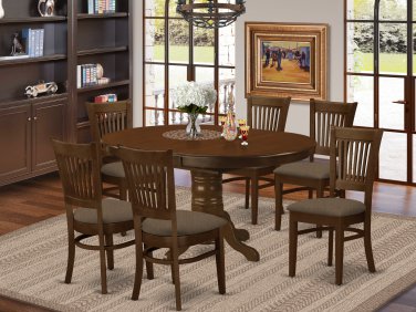 7pc Kenley dinette oval pedestal dining table + 6 Vancouver padded chairs espresso SKU# KEVA7-ESP-C