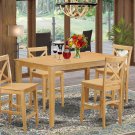 Capri counter height rectangular dining table + 4 wood chairs light oak SKU# CAPU5H-OAK-W