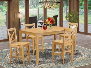 Capri counter height rectangular dining table + 4 wood chairs light oak SKU# CAPU5H-OAK-W