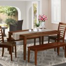 6pc set Capri table w/ 4 Milan leather chairs & 1 wood seat bench in mahogany CAML6C-MAH-LC