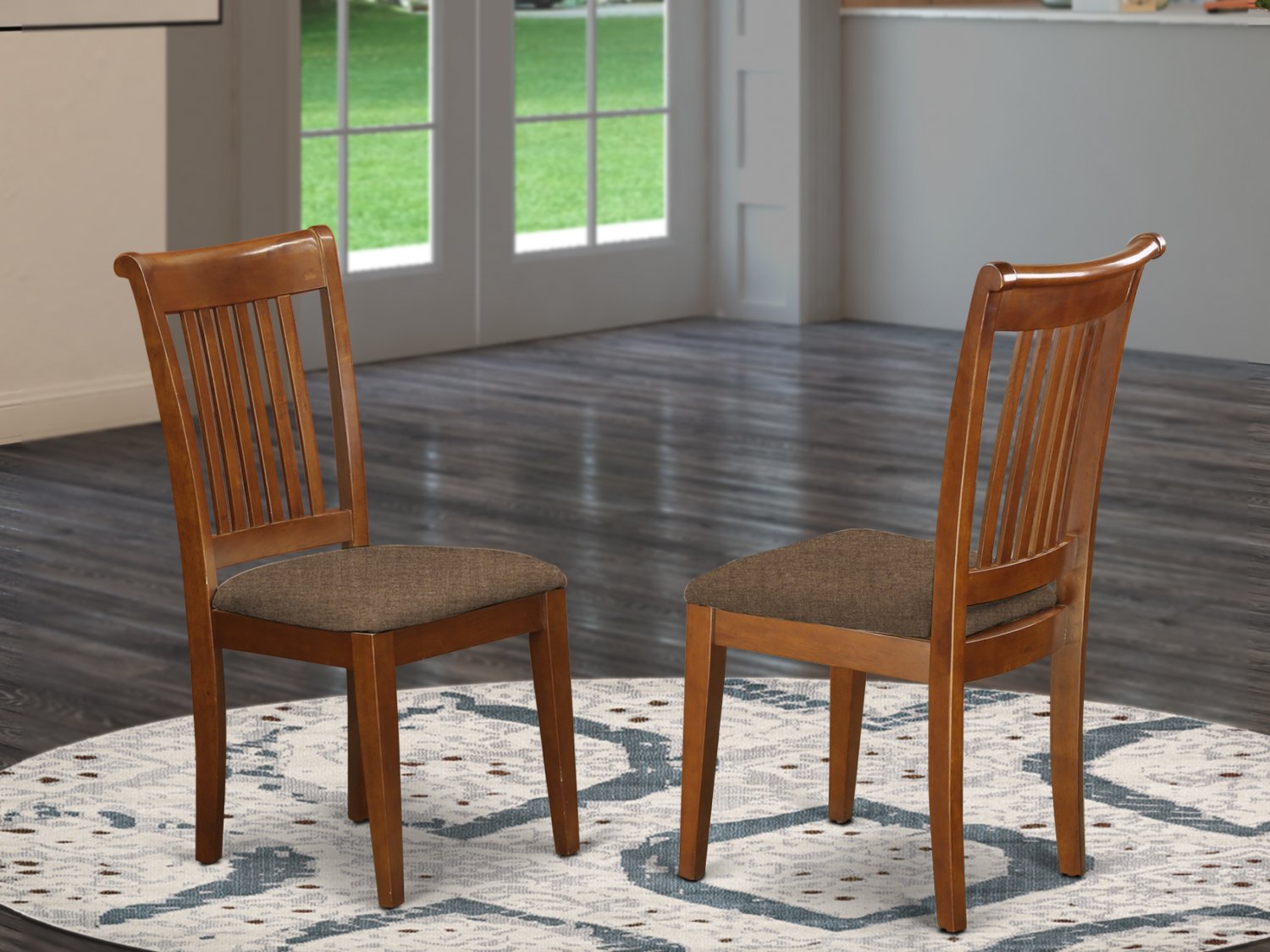 Set of 2 Portland kitchen & dining chairs w/ wood seat in saddle brown SKU POCSBRW