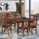 7pc Norfolk kitchen set, table with 6 wood seat dining chairs in mahogany. SKU#: NOFK7-MAH-W
